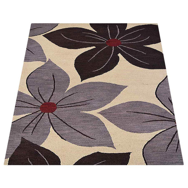 Hand Tufted Wool Area Rug Floral Cream K00926