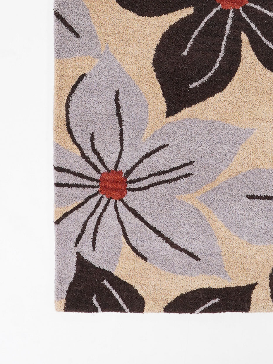 Hand Tufted Wool Area Rug Floral Cream K00926