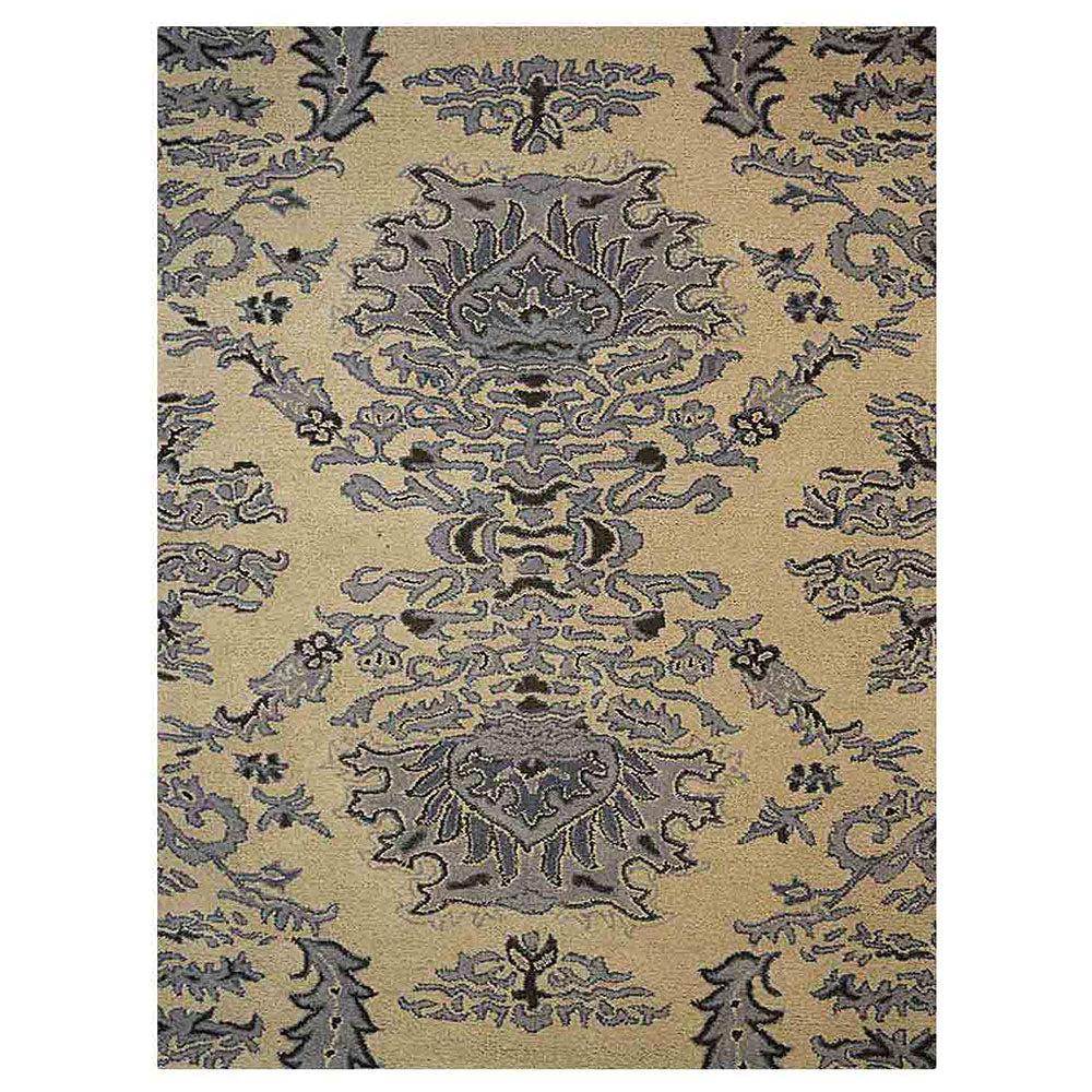 Hand Tufted Wool Area Rug Oriental Beige Blue K00937