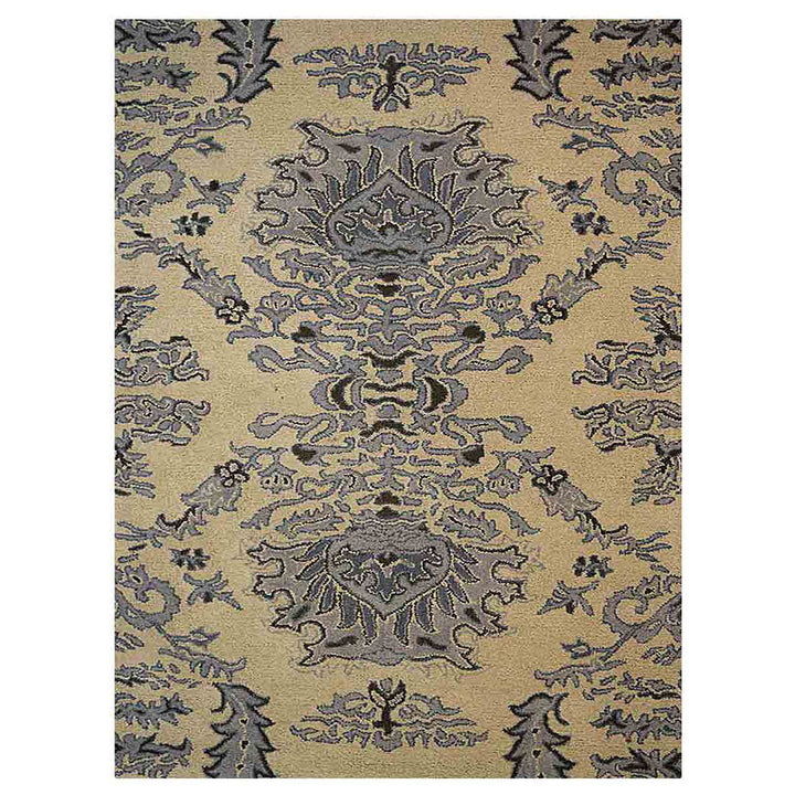 Hand Tufted Wool Area Rug Oriental Beige Blue K00937