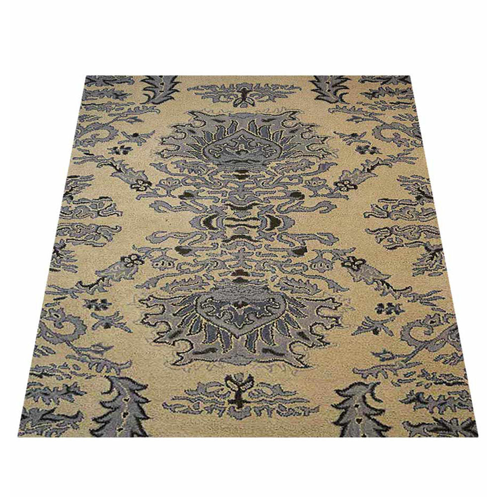 Hand Tufted Wool Area Rug Oriental Beige Blue K00937