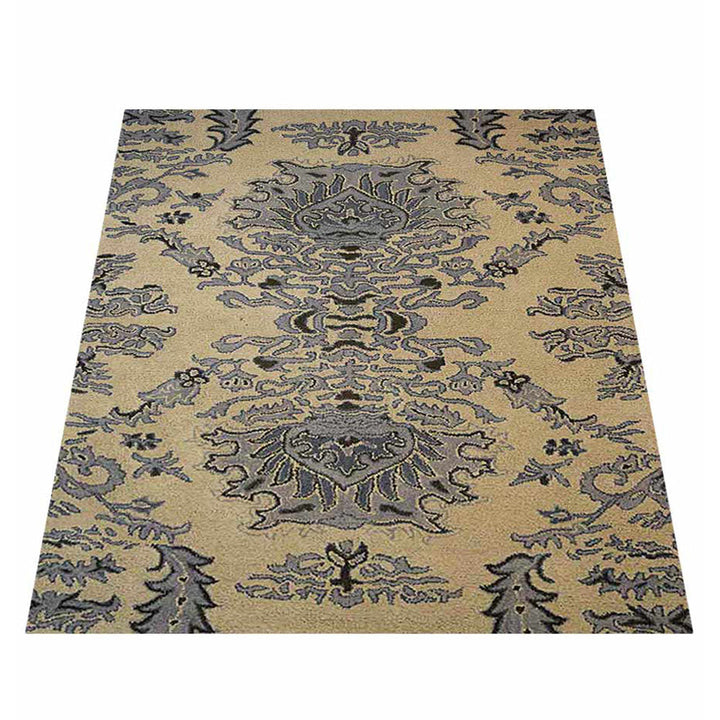 Hand Tufted Wool Area Rug Oriental Beige Blue K00937