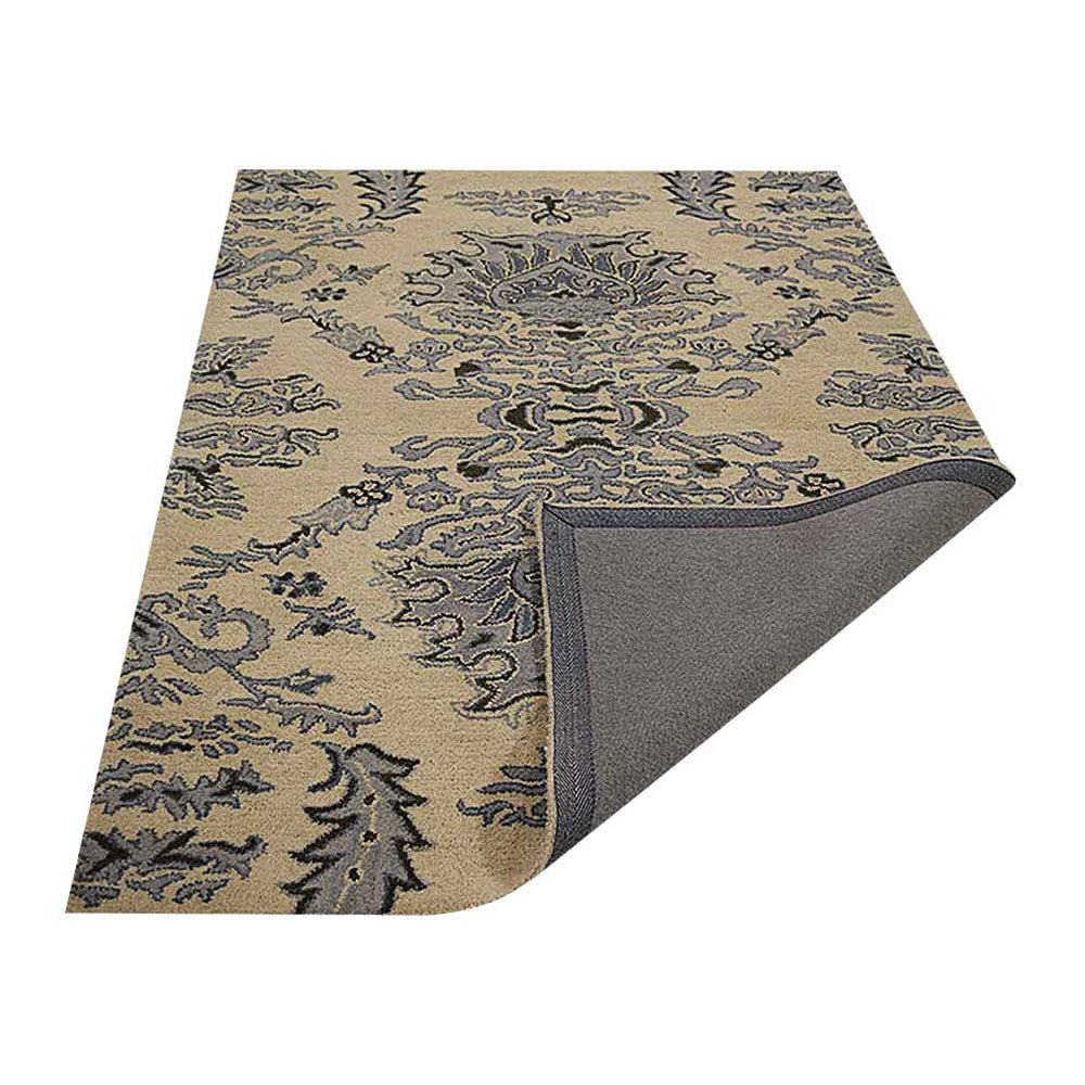 Hand Tufted Wool Area Rug Oriental Beige Blue K00937