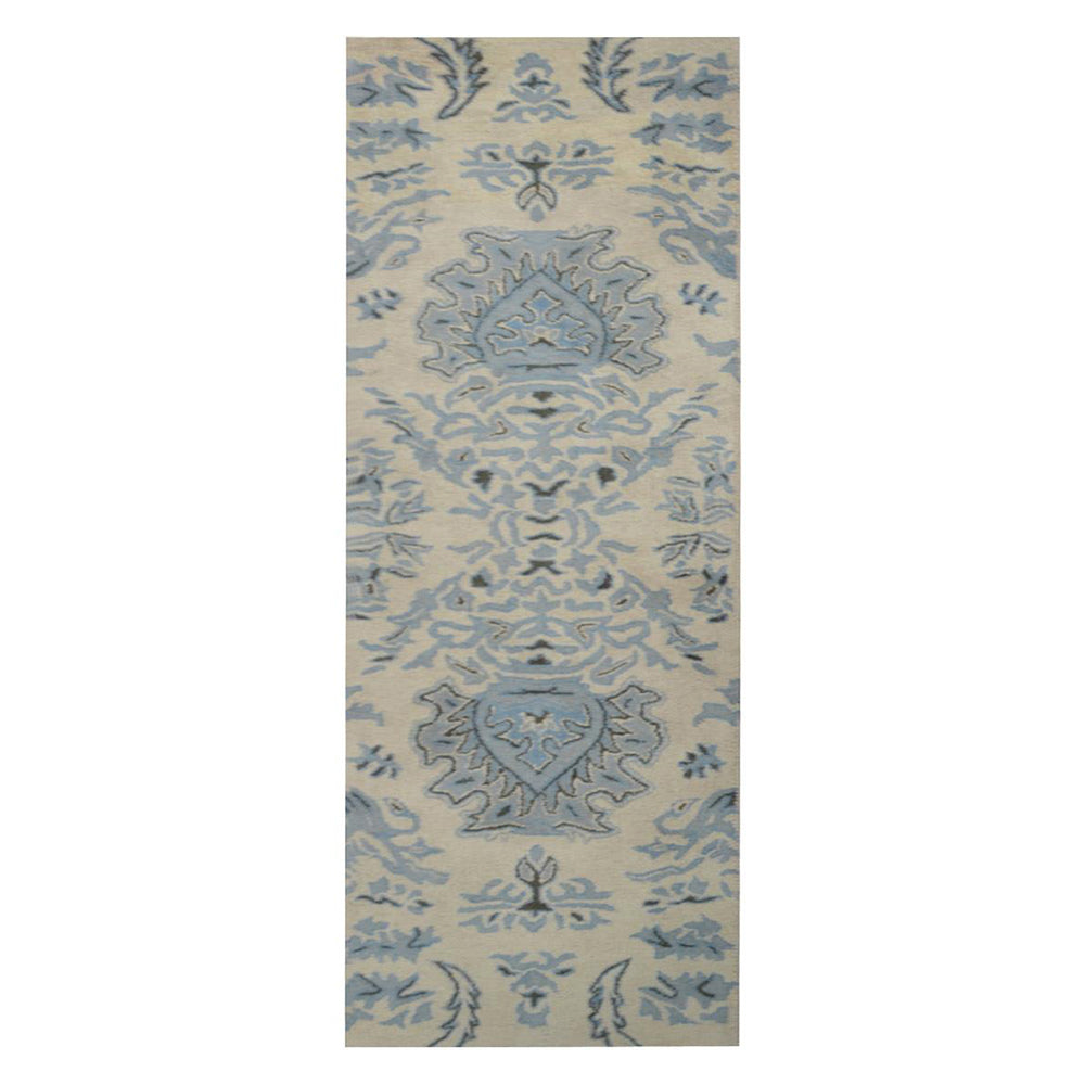 Hand Tufted Wool Area Rug Oriental Beige Blue K00937