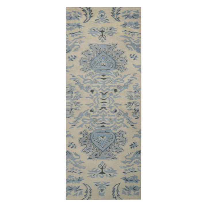 Hand Tufted Wool Area Rug Oriental Beige Blue K00937