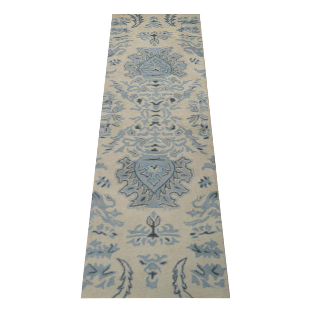 Hand Tufted Wool Area Rug Oriental Beige Blue K00937