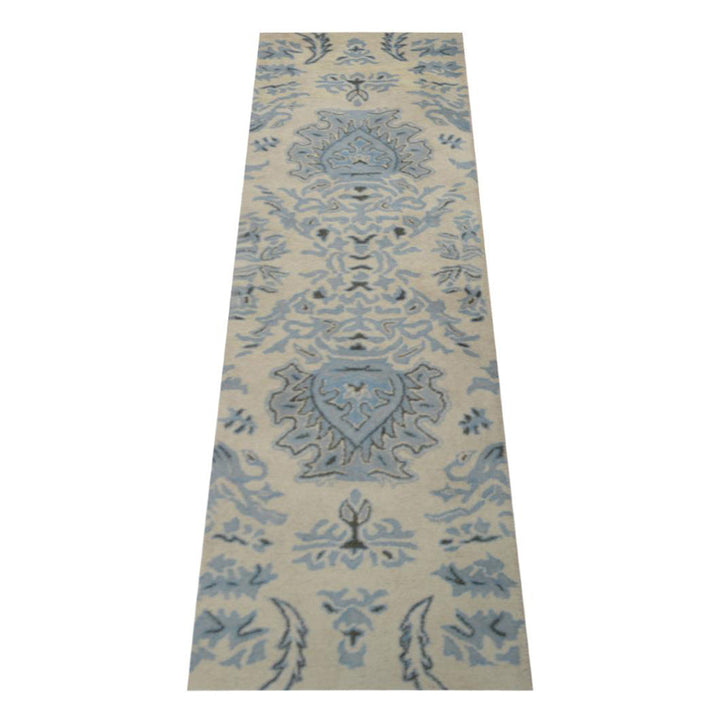Hand Tufted Wool Area Rug Oriental Beige Blue K00937