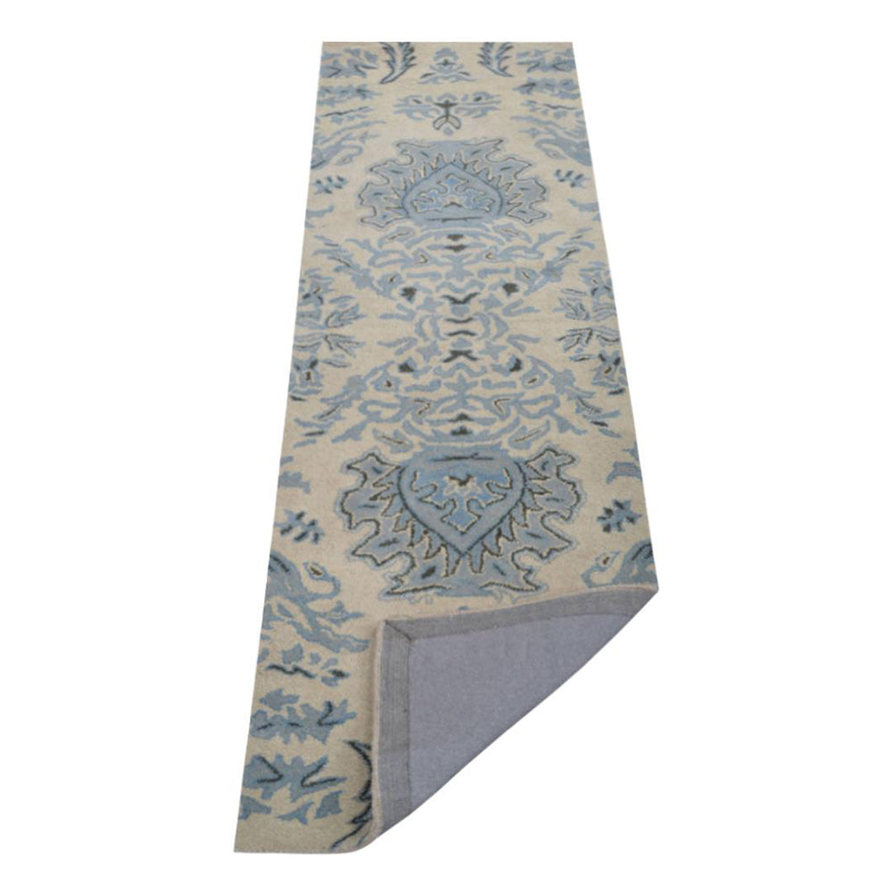 Hand Tufted Wool Area Rug Oriental Beige Blue K00937