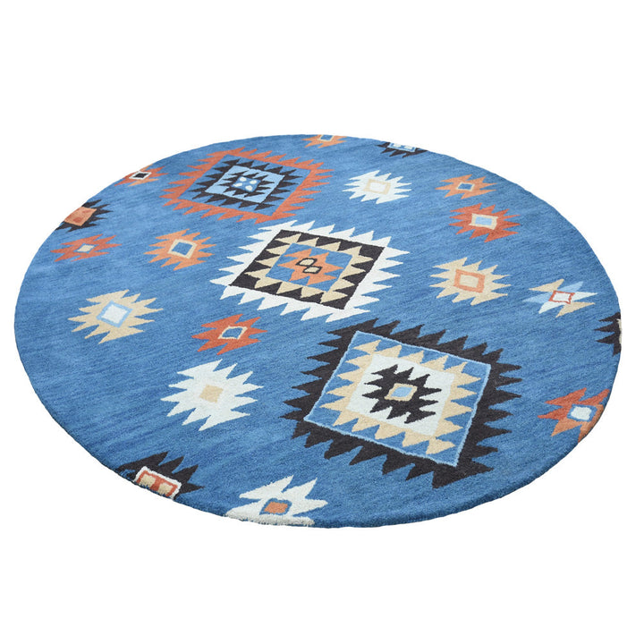 Hand Tufted Wool Area Rug Oriental Light Blue K00S07