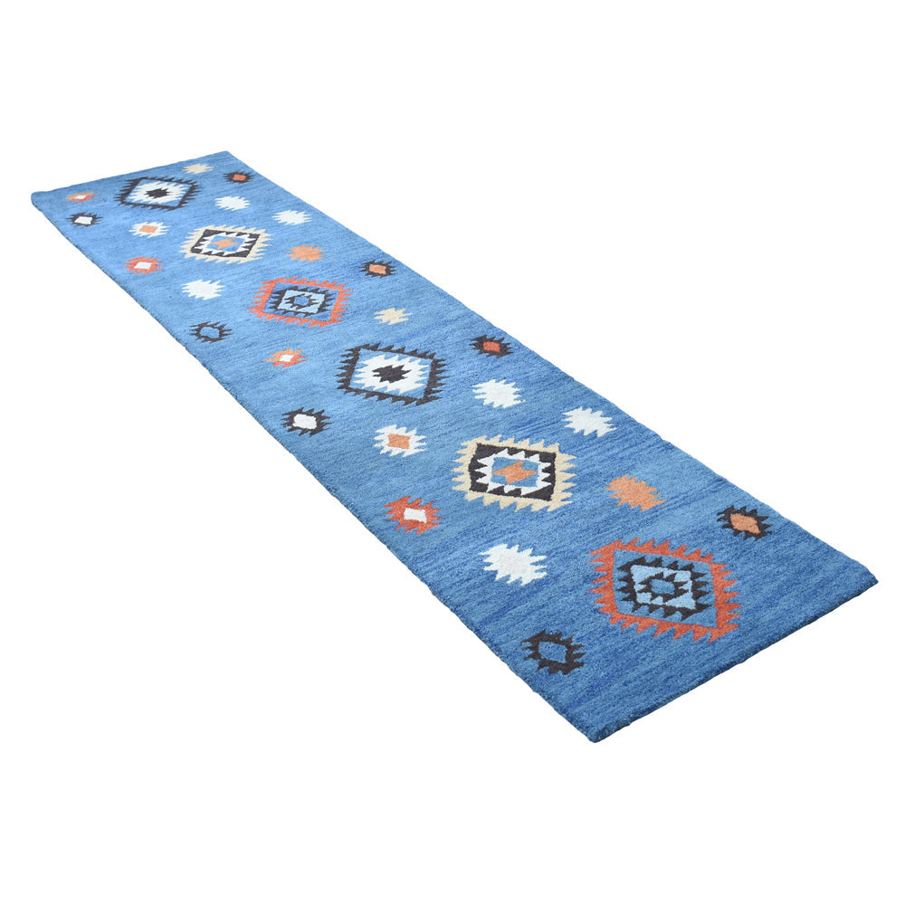 Hand Tufted Wool Area Rug Oriental Light Blue K00S07