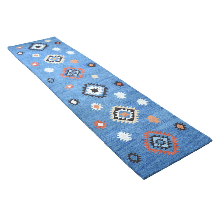 Hand Tufted Wool Area Rug Oriental Light Blue K00S07