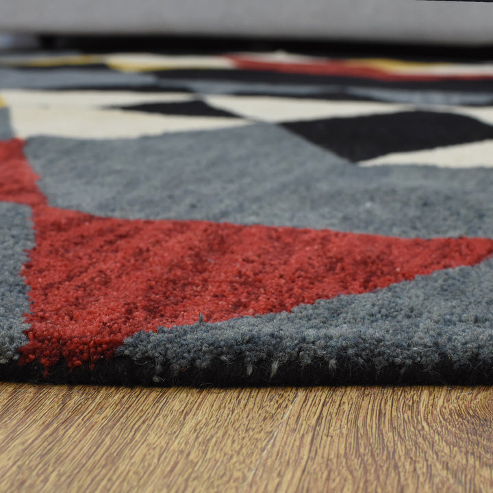Hand Tufted Wool Area Rug Geometric Multicolor K00S12