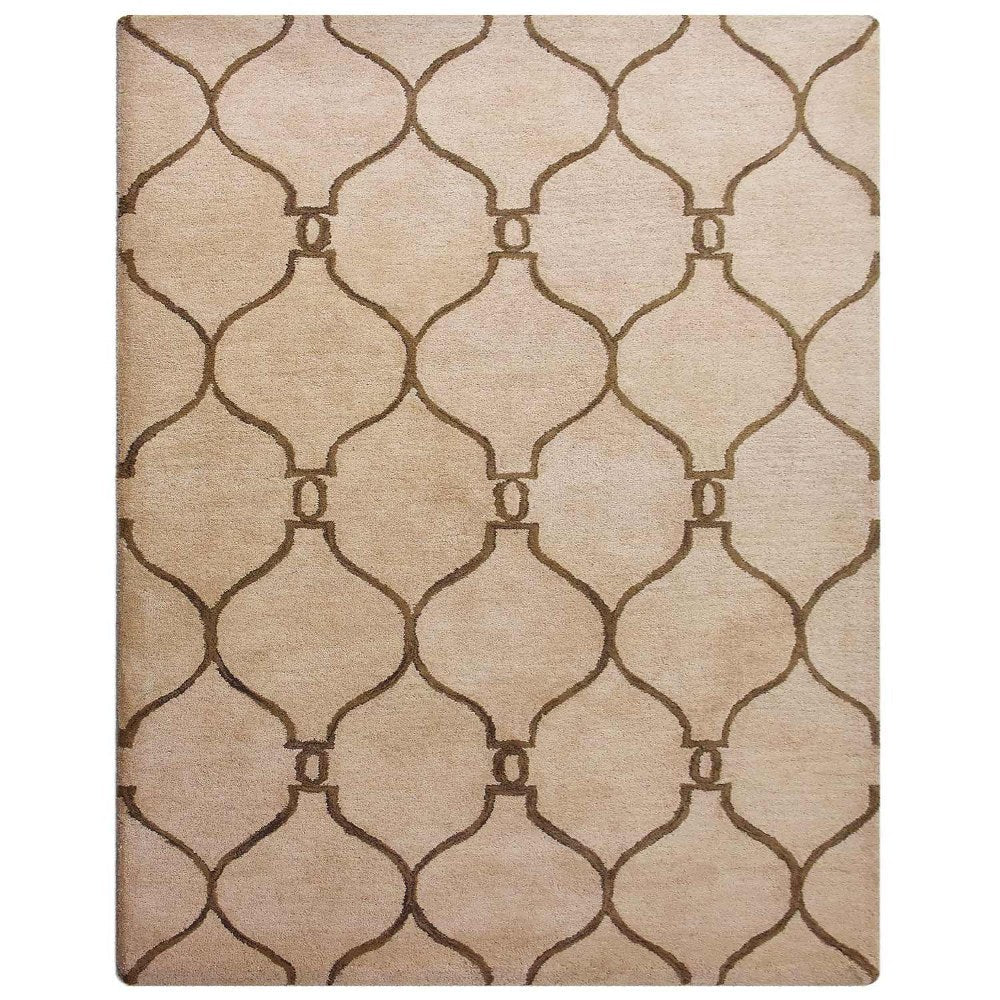 Hand Tufted Wool Area Rug Geometric Beige Brown K01004