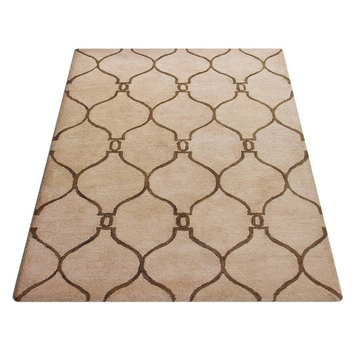 Hand Tufted Wool Area Rug Geometric Beige Brown K01004