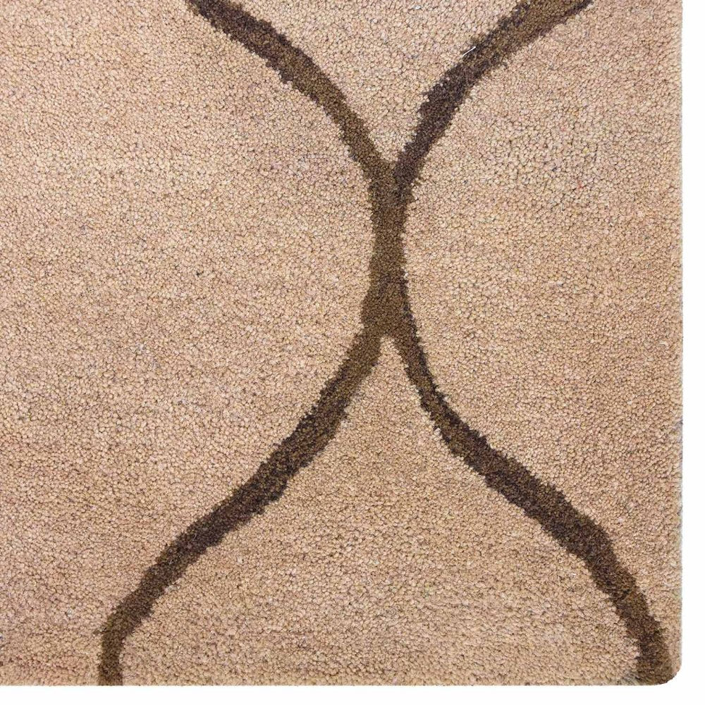Hand Tufted Wool Area Rug Geometric Beige Brown K01004