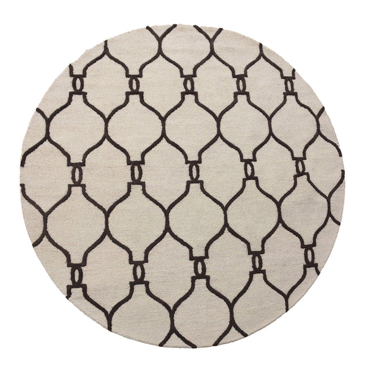 Hand Tufted Wool Area Rug Geometric Beige Brown K01004