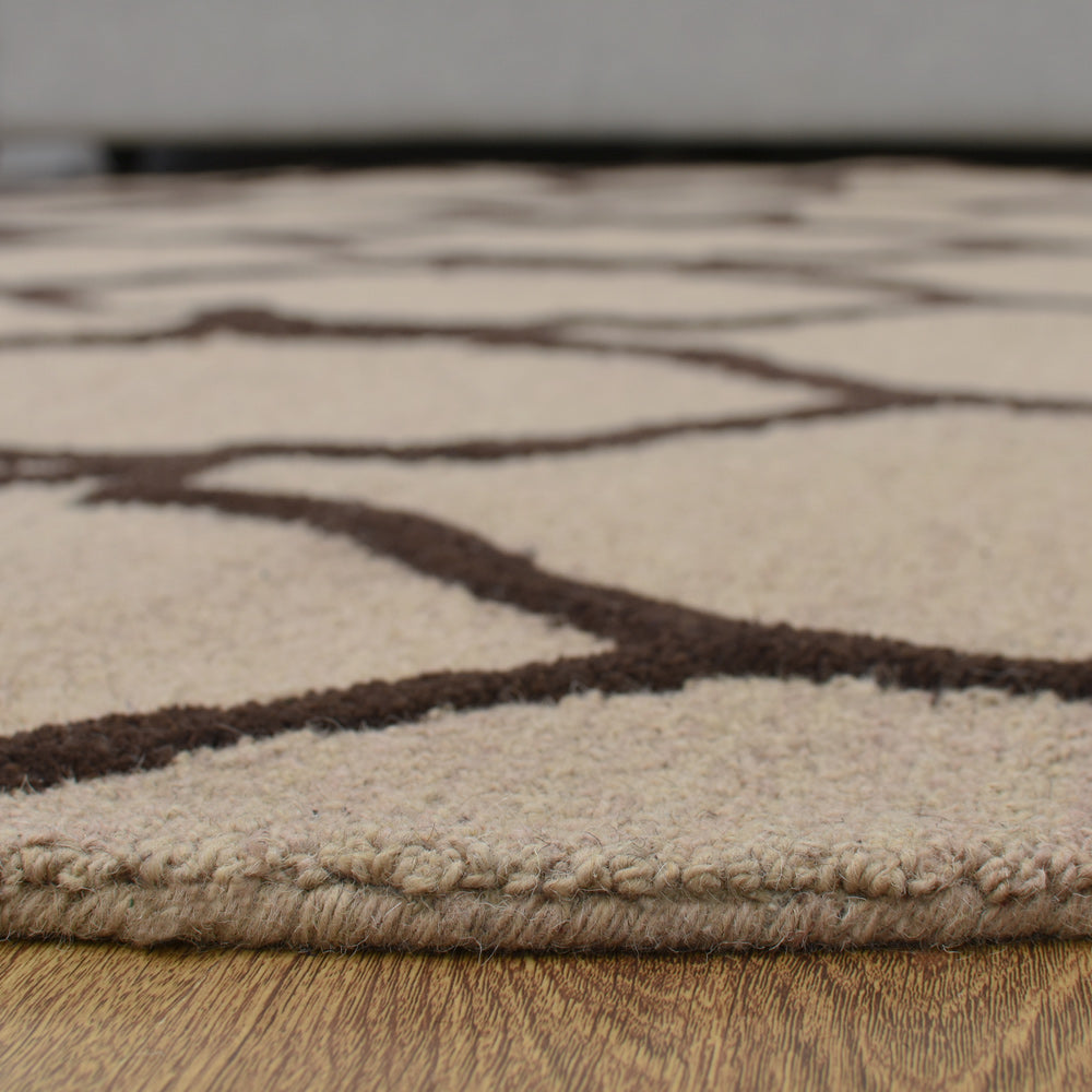 Hand Tufted Wool Area Rug Geometric Beige Brown K01004