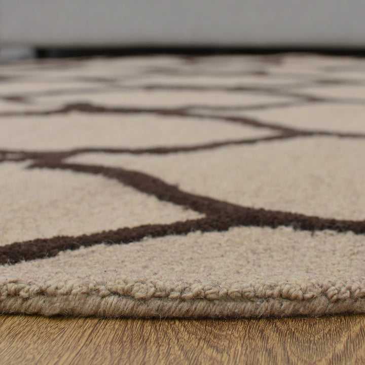 Hand Tufted Wool Area Rug Geometric Beige Brown K01004