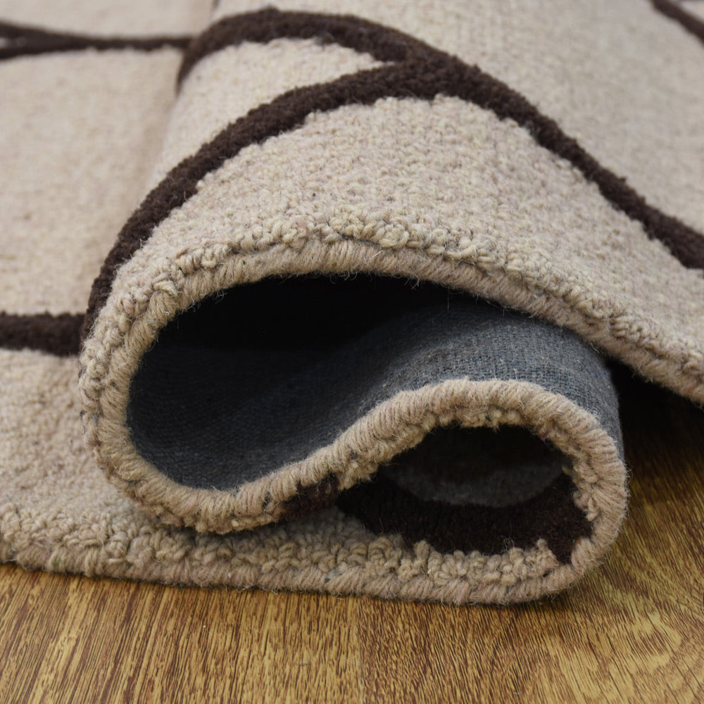 Hand Tufted Wool Area Rug Geometric Beige Brown K01004