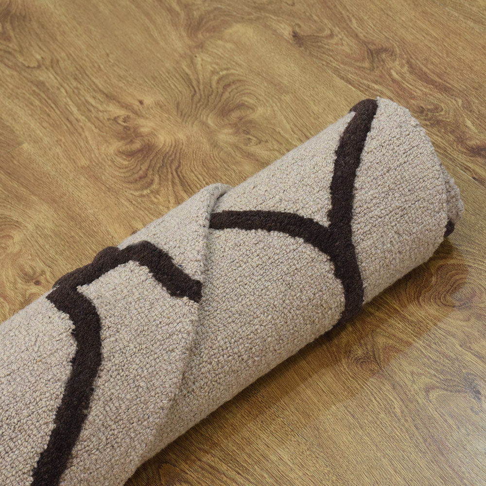 Hand Tufted Wool Area Rug Geometric Beige Brown K01004