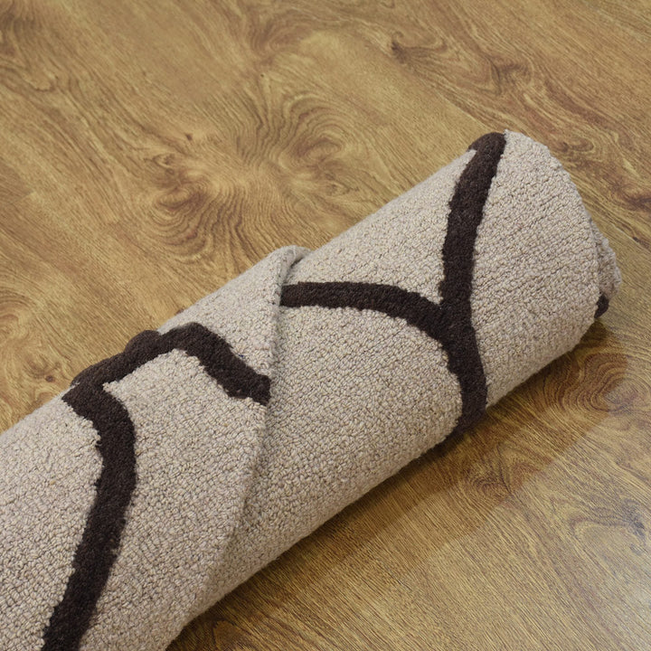 Hand Tufted Wool Area Rug Geometric Beige Brown K01004