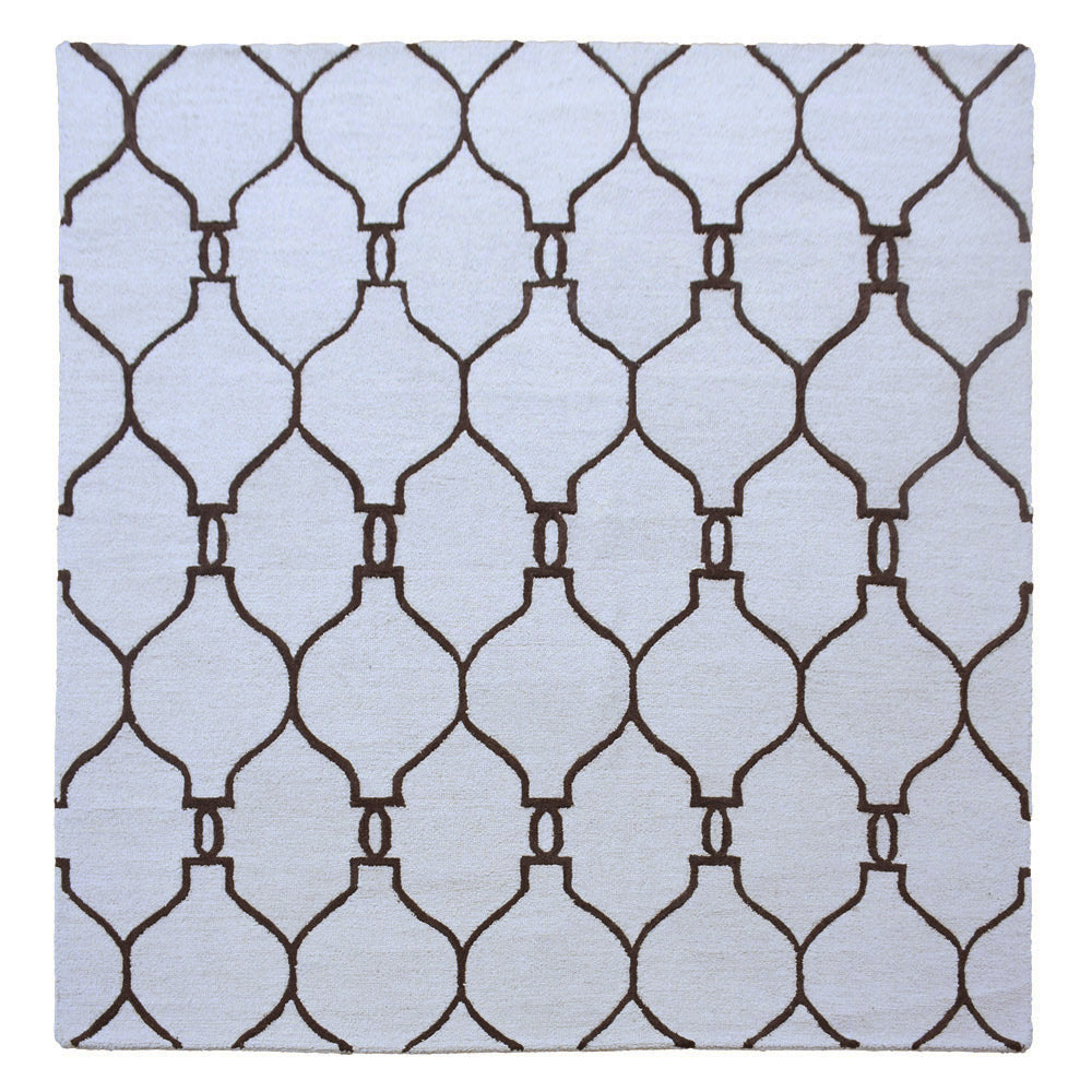 Hand Tufted Wool Area Rug Geometric Beige Brown K01004