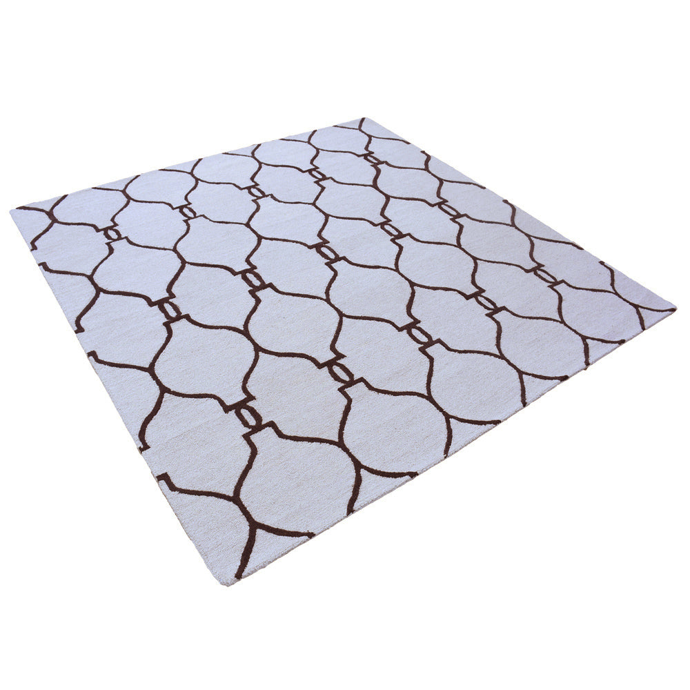 Hand Tufted Wool Area Rug Geometric Beige Brown K01004