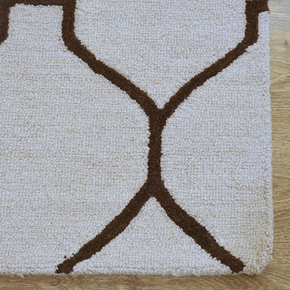 Hand Tufted Wool Area Rug Geometric Beige Brown K01004