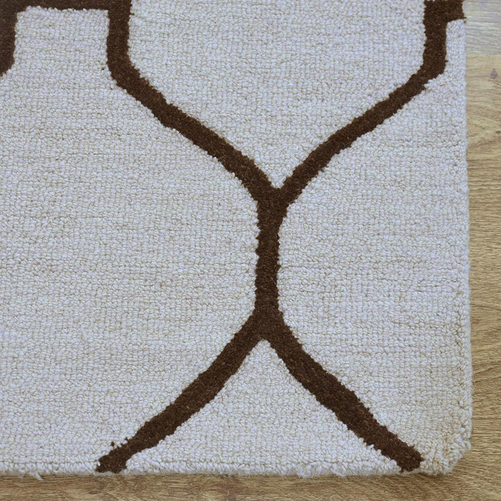 Hand Tufted Wool Area Rug Geometric Beige Brown K01004