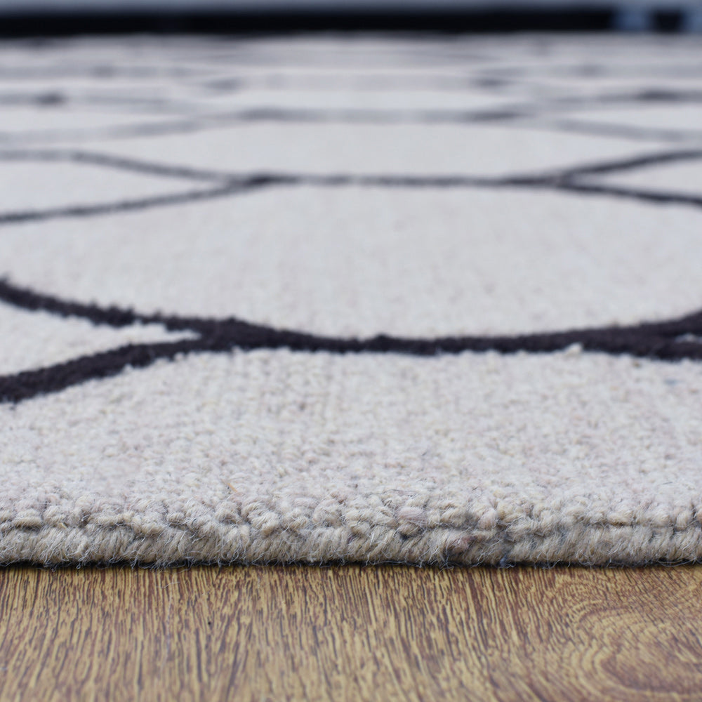Hand Tufted Wool Area Rug Geometric Beige Brown K01004