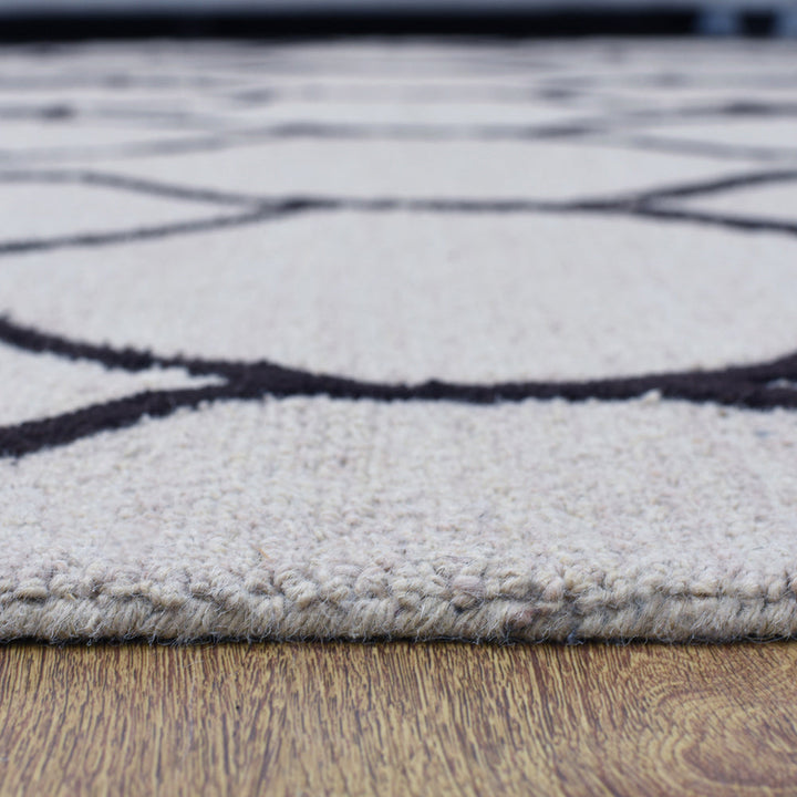 Hand Tufted Wool Area Rug Geometric Beige Brown K01004