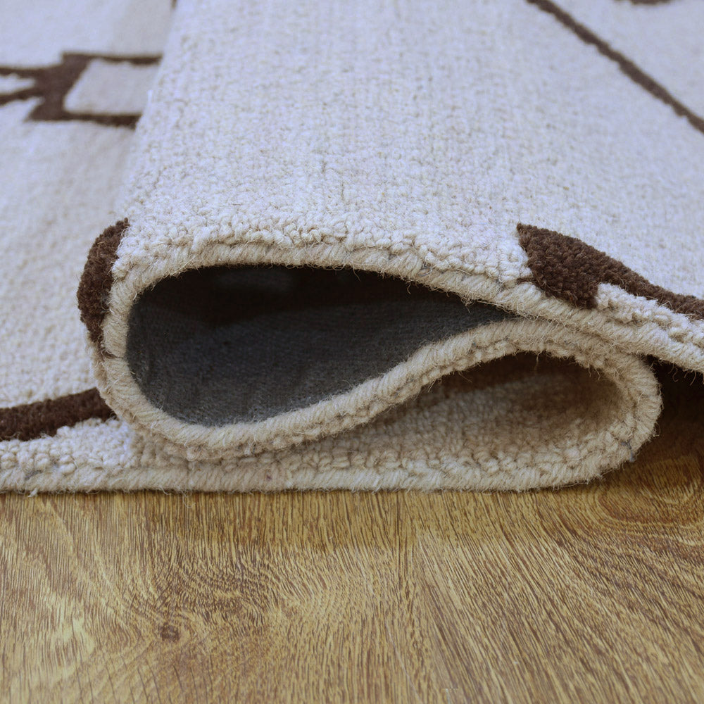 Hand Tufted Wool Area Rug Geometric Beige Brown K01004