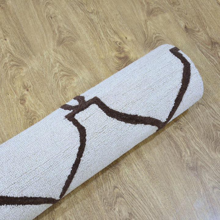 Hand Tufted Wool Area Rug Geometric Beige Brown K01004