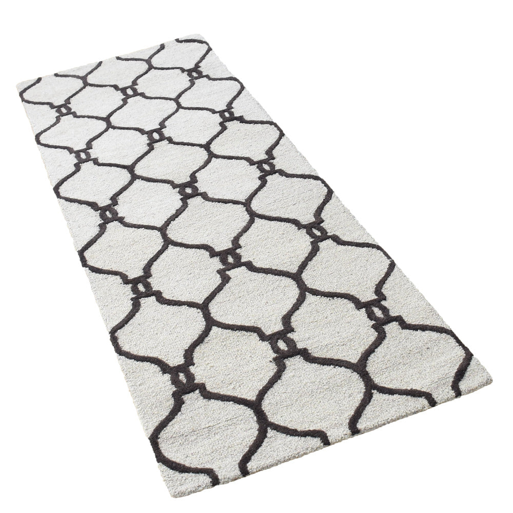 Hand Tufted Wool Area Rug Geometric Beige Brown K01004