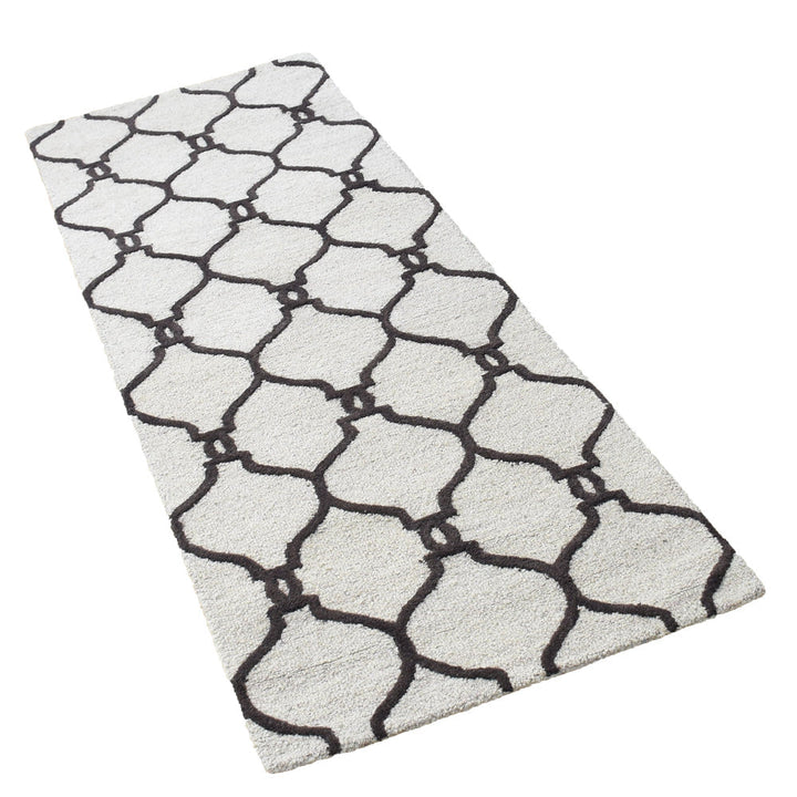 Hand Tufted Wool Area Rug Geometric Beige Brown K01004