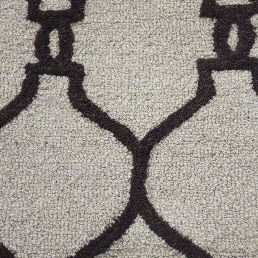 Hand Tufted Wool Area Rug Geometric Beige Brown K01004