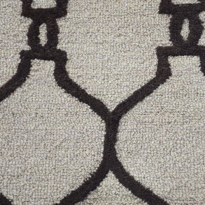 Hand Tufted Wool Area Rug Geometric Beige Brown K01004