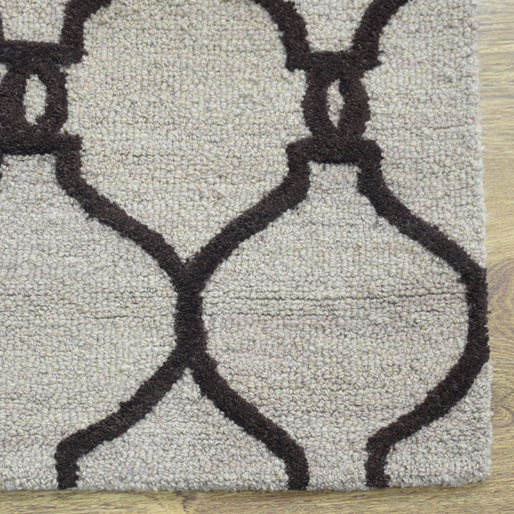 Hand Tufted Wool Area Rug Geometric Beige Brown K01004
