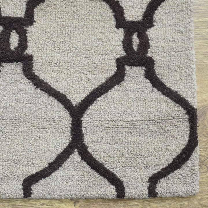 Hand Tufted Wool Area Rug Geometric Beige Brown K01004