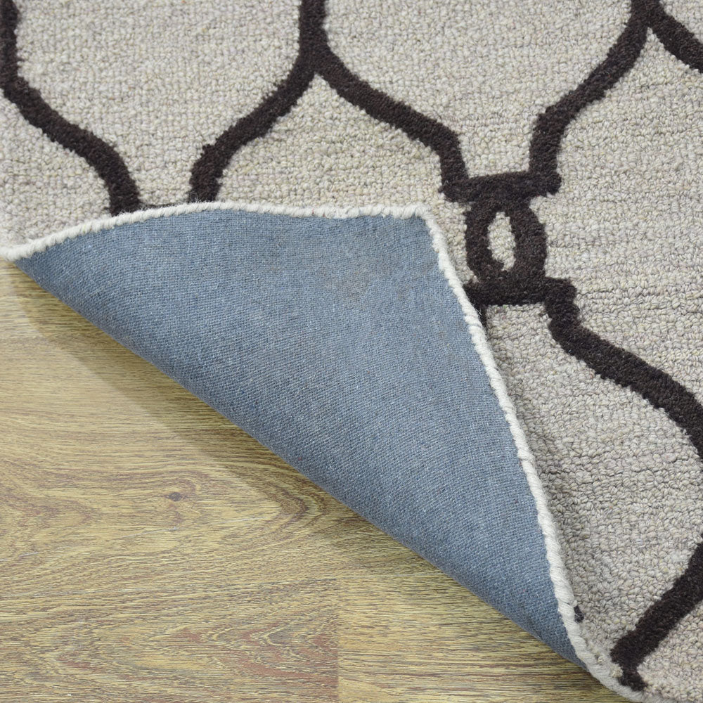 Hand Tufted Wool Area Rug Geometric Beige Brown K01004