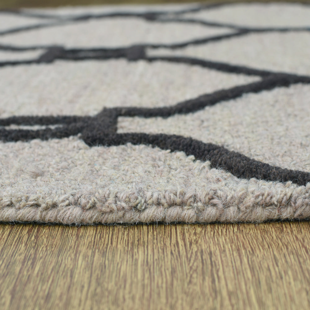 Hand Tufted Wool Area Rug Geometric Beige Brown K01004