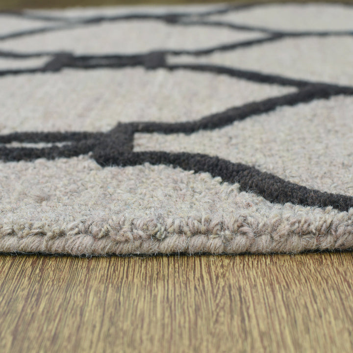 Hand Tufted Wool Area Rug Geometric Beige Brown K01004