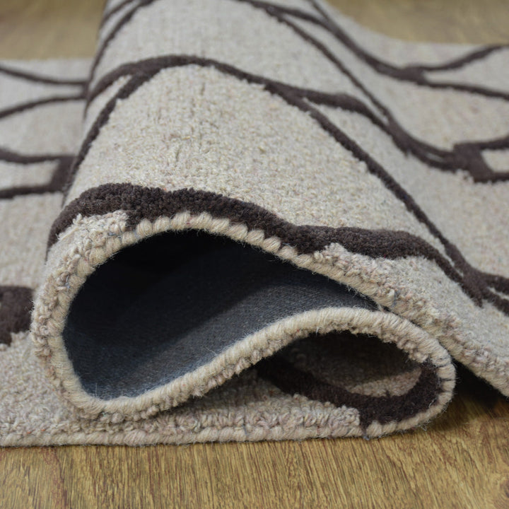 Hand Tufted Wool Area Rug Geometric Beige Brown K01004