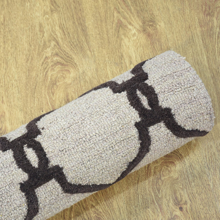 Hand Tufted Wool Area Rug Geometric Beige Brown K01004