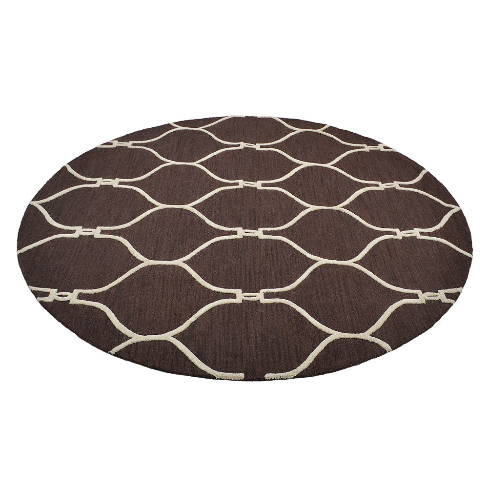 Hand Tufted Wool Area Rug Geometric Beige Brown K01004
