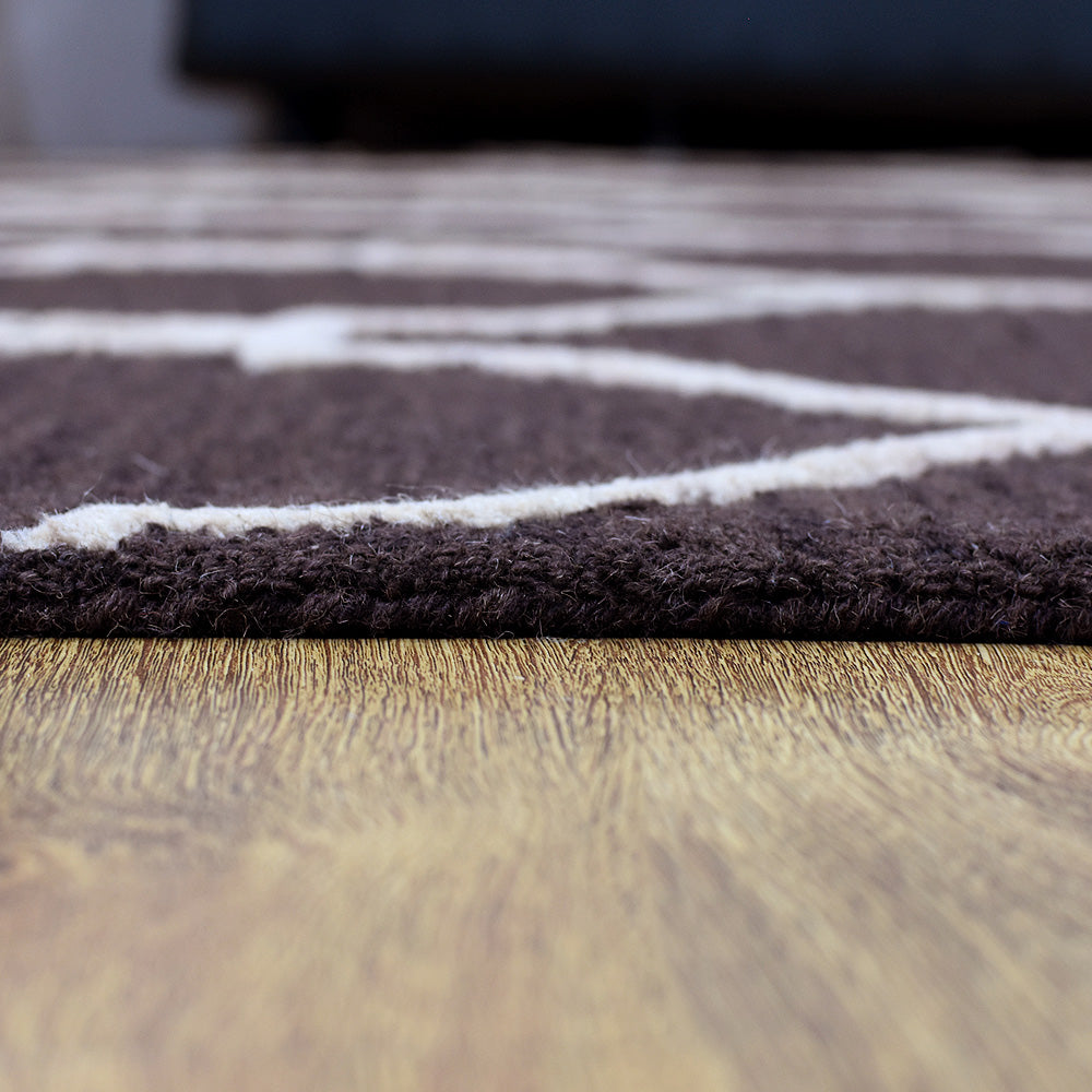 Hand Tufted Wool Area Rug Geometric Beige Brown K01004
