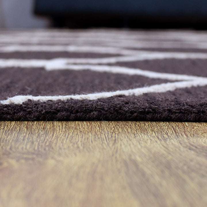 Hand Tufted Wool Area Rug Geometric Beige Brown K01004
