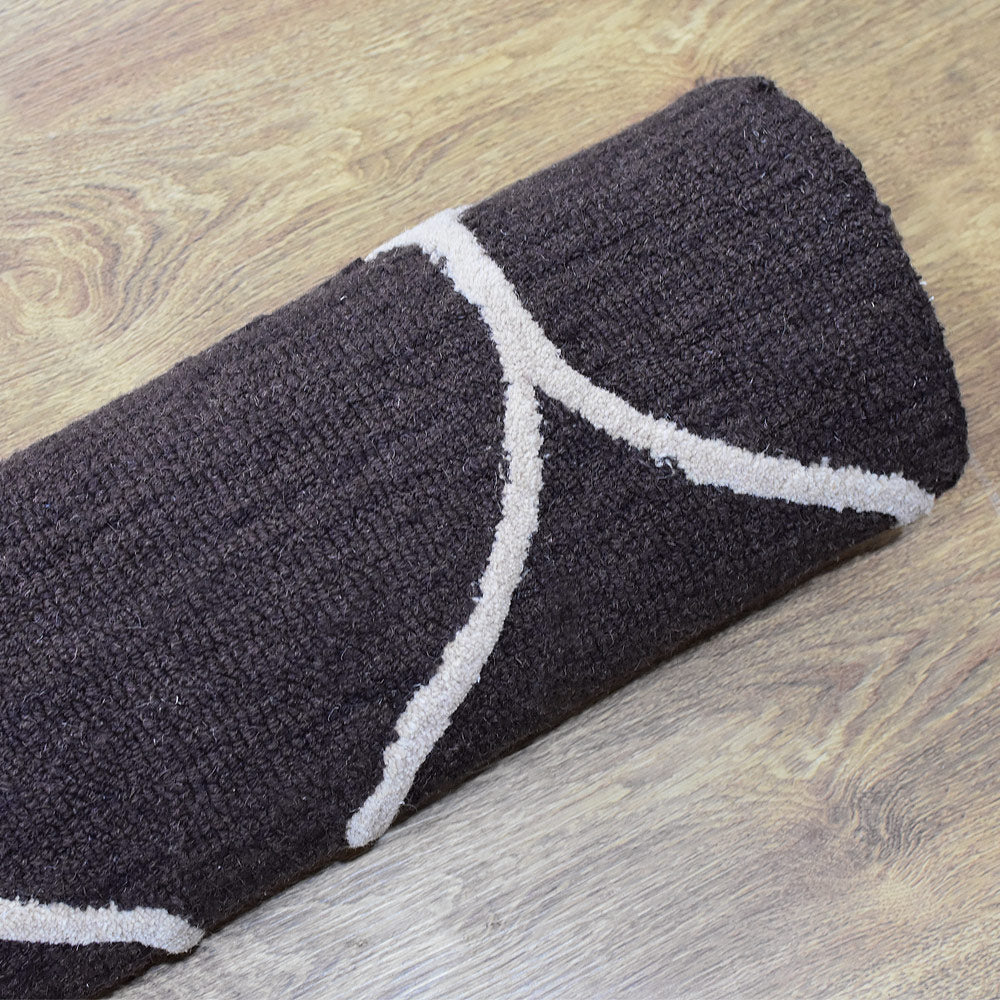 Hand Tufted Wool Area Rug Geometric Beige Brown K01004