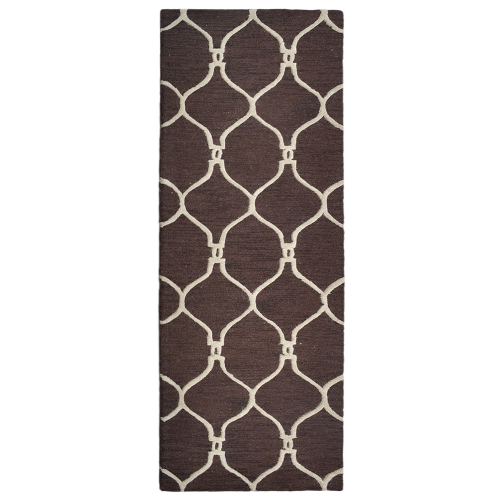 Hand Tufted Wool Area Rug Geometric Beige Brown K01004