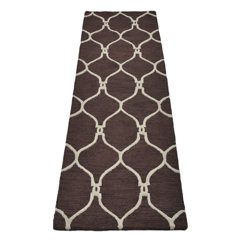 Hand Tufted Wool Area Rug Geometric Beige Brown K01004